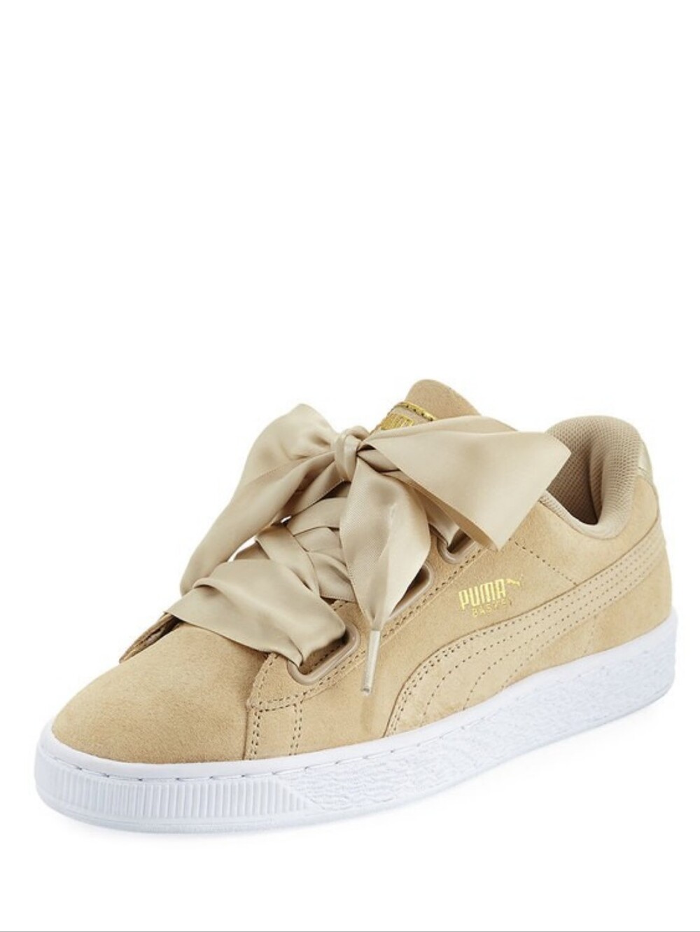 Puma Women's Suede Satin Ribbon Sneakers - Beige & White Safari Heart